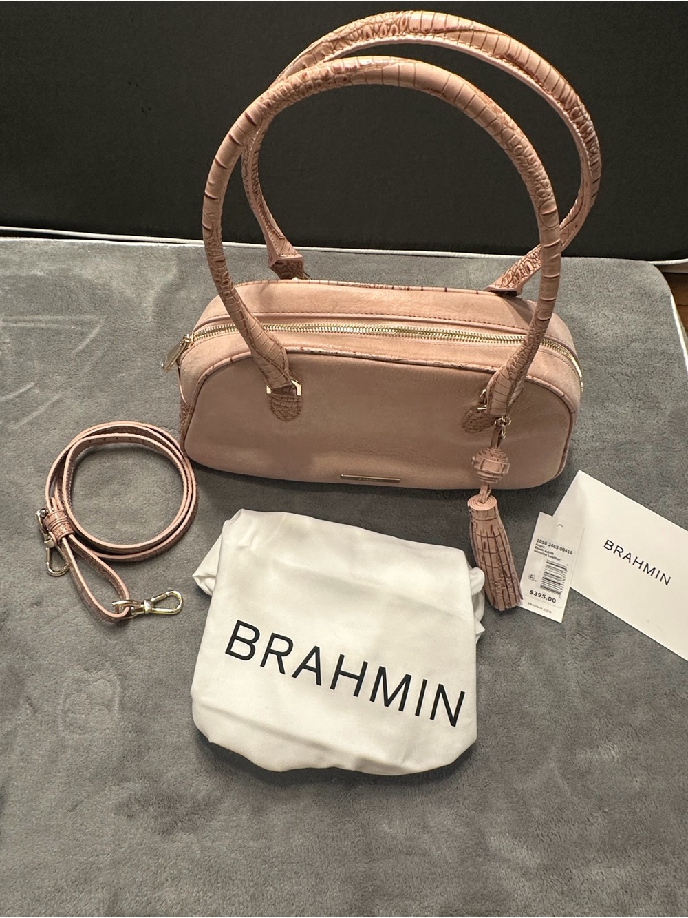 Brahmin Blush Pink Leather Barrel Satchel with Tassel